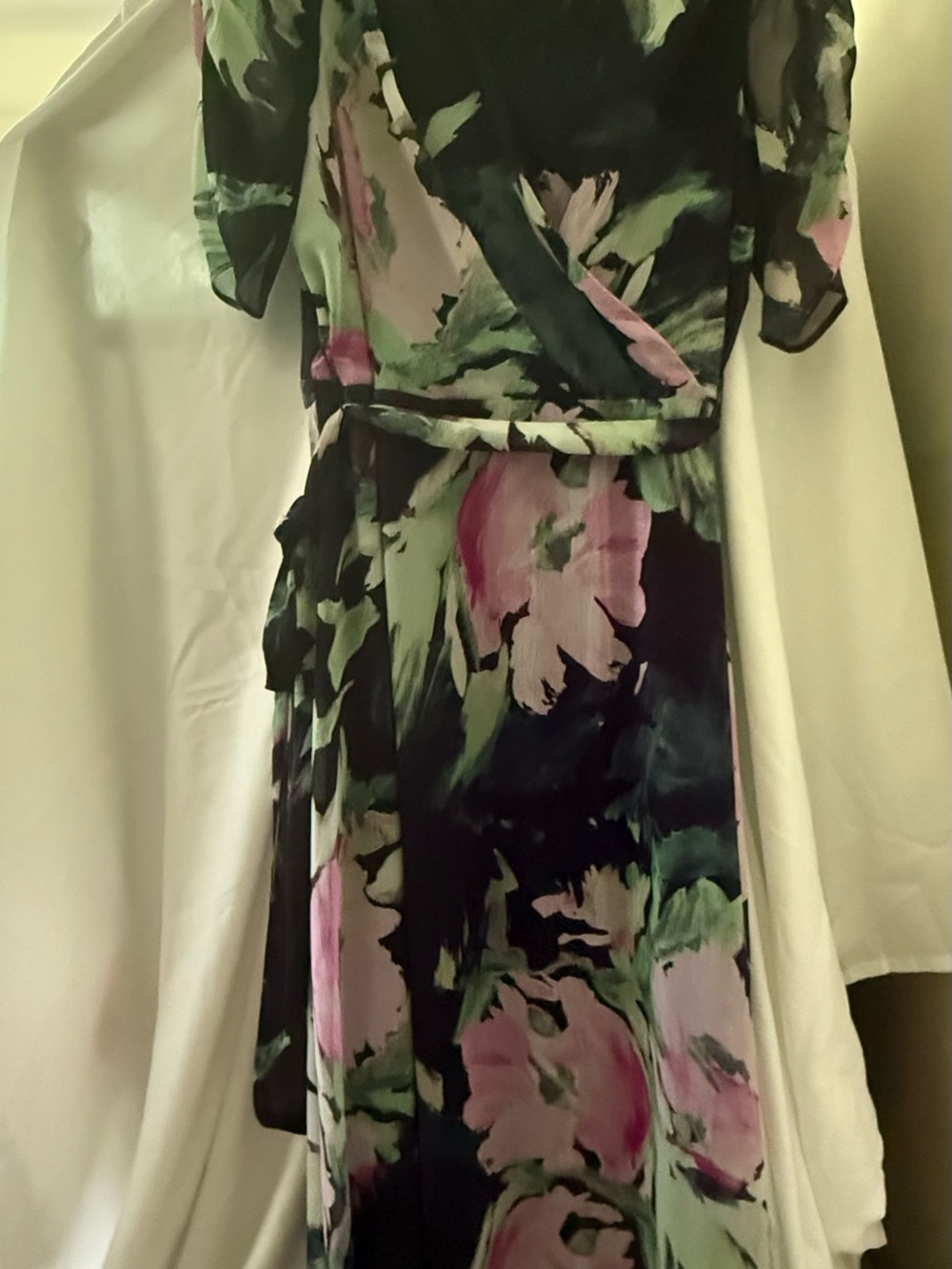 DKNY Floral Wrap Dress in Pink and Green